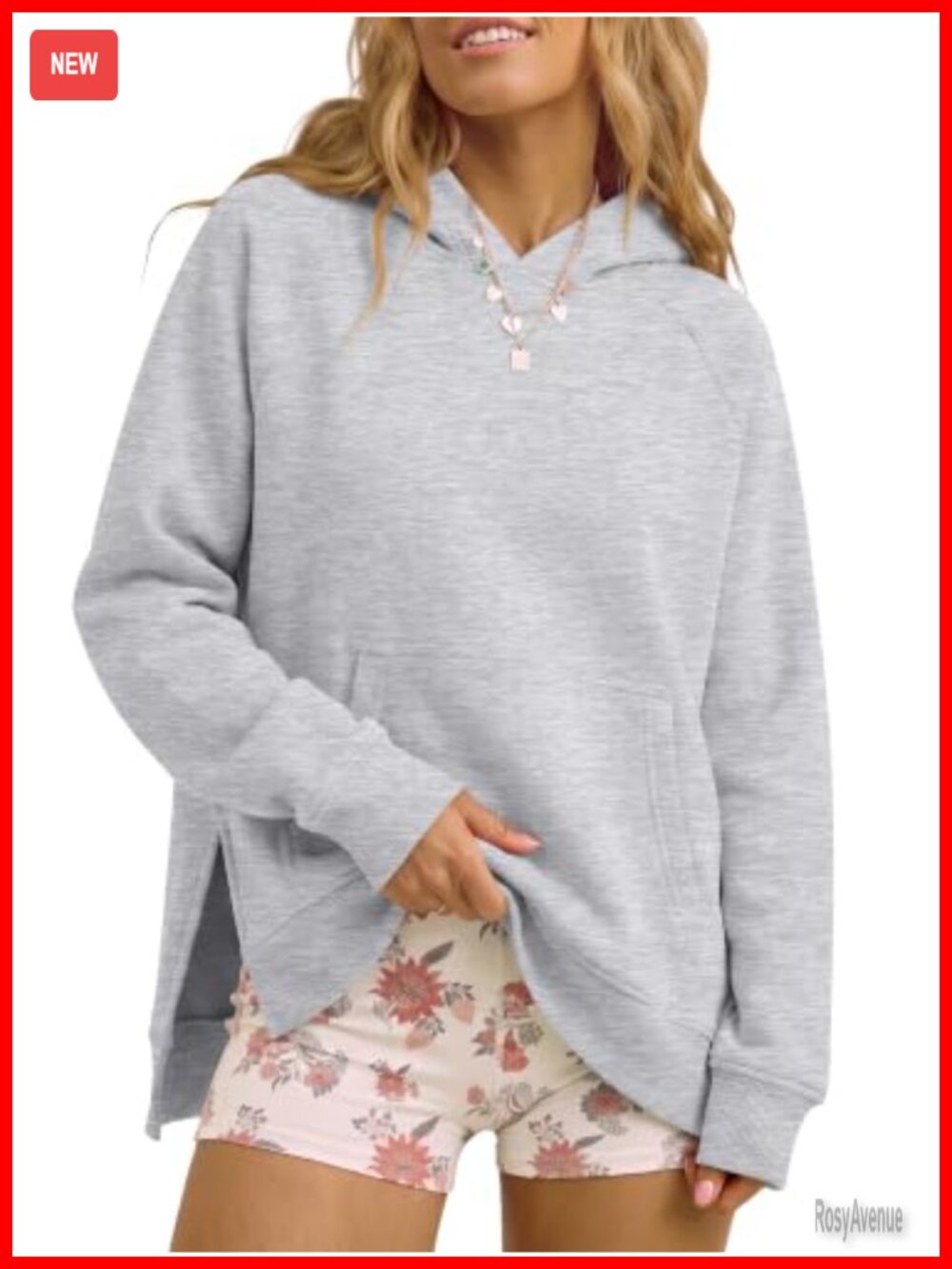 Oversized Hoodie Side Slit Kangaroo Pocket Pullover Sweatshirt